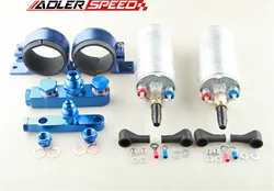 Dual Bosch 0580 254 044 Fuel Pump Twin Bracket Billet Aluminum Assembly Kit Blue