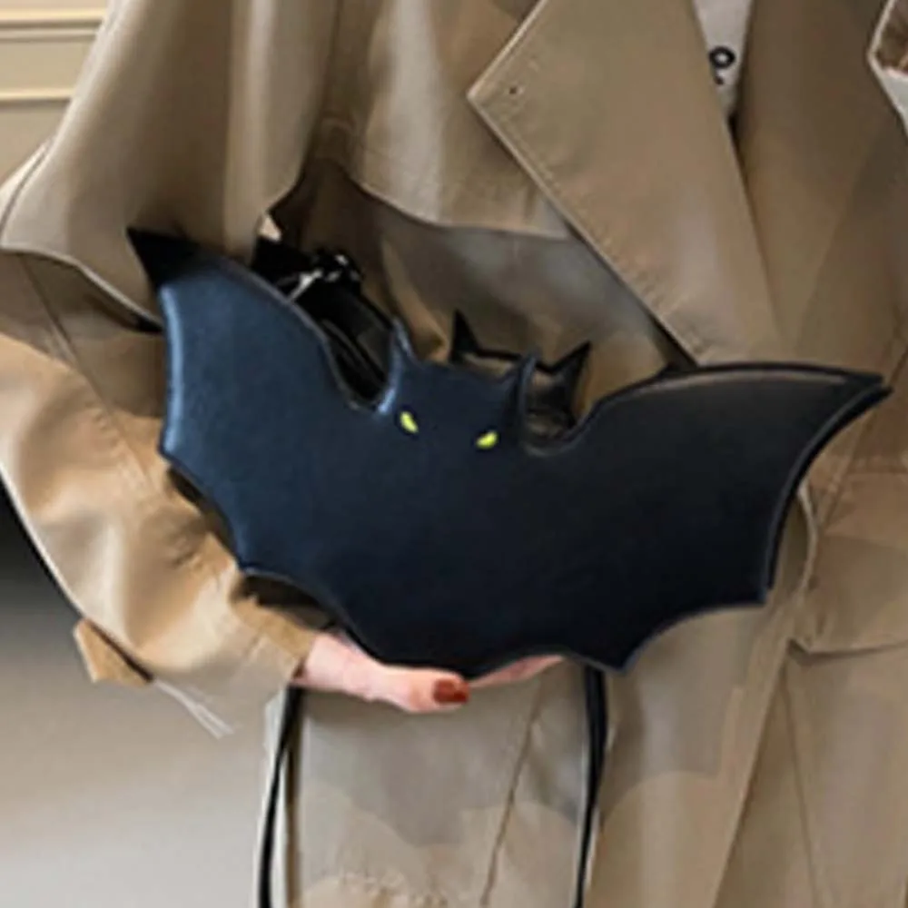 Casual Bag PU Leather Bat Shoulder Bag 3D Large Capacity Halloween Handbag Black Individual Creative Animal Purse Women