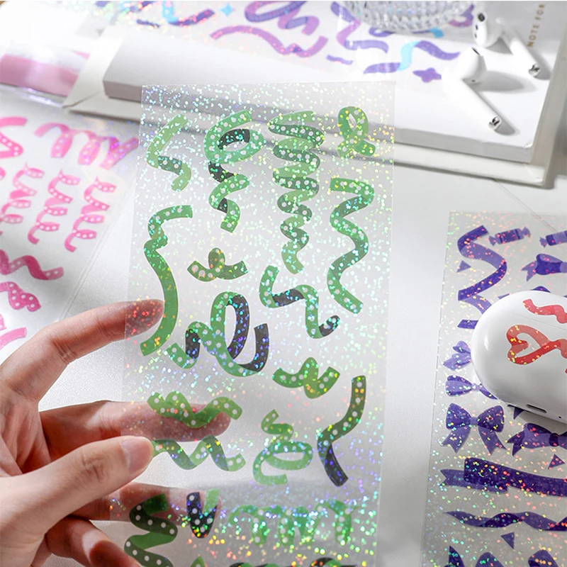 1pcs Kawaii Ribbon Laser Sticker PVC Scrapbooking Decorative Sticker Korean DIY Diary Album Stick Cute Stationery Gift