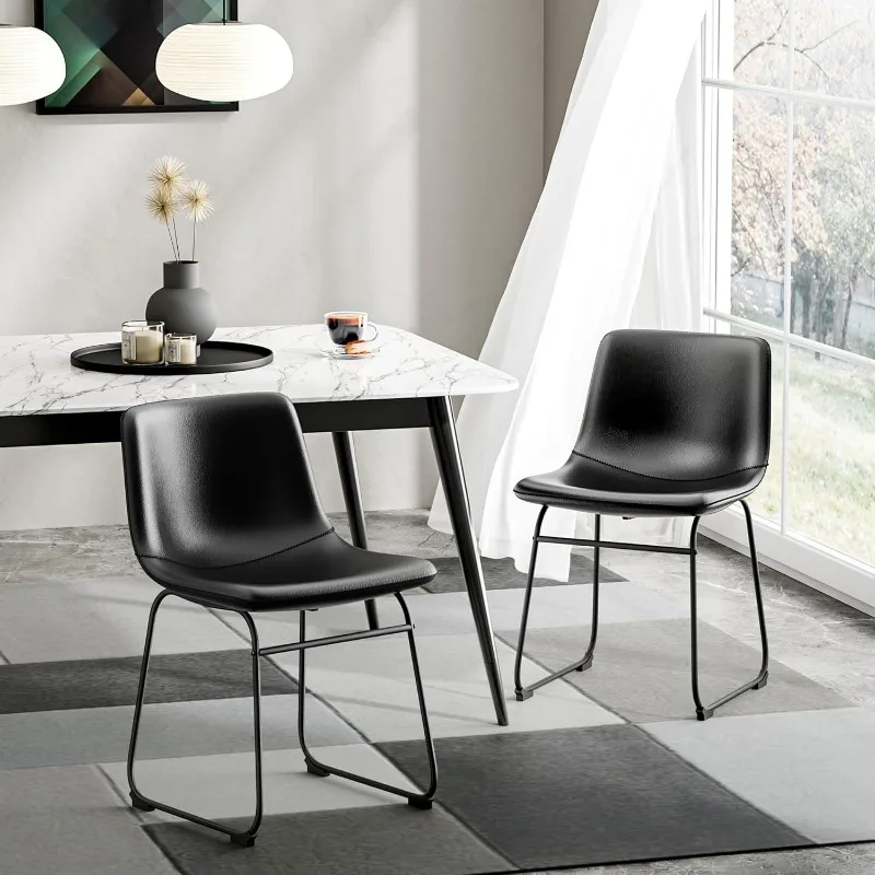 

18 Inch Faux Leather Kitchen Dining Chairs with Back, Modern Armless Dining Room Chair with Metal Legs for Home Bistro