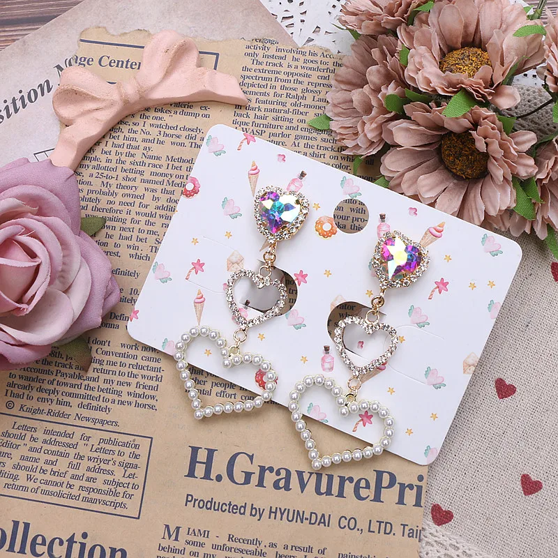 لينة الفتيات أقراط مقاطع/الإبر لوليتا اكسسوارات اللؤلؤ الحب حجر الراين أقراط 925 الفضة إبرة قرط كبس للنساء