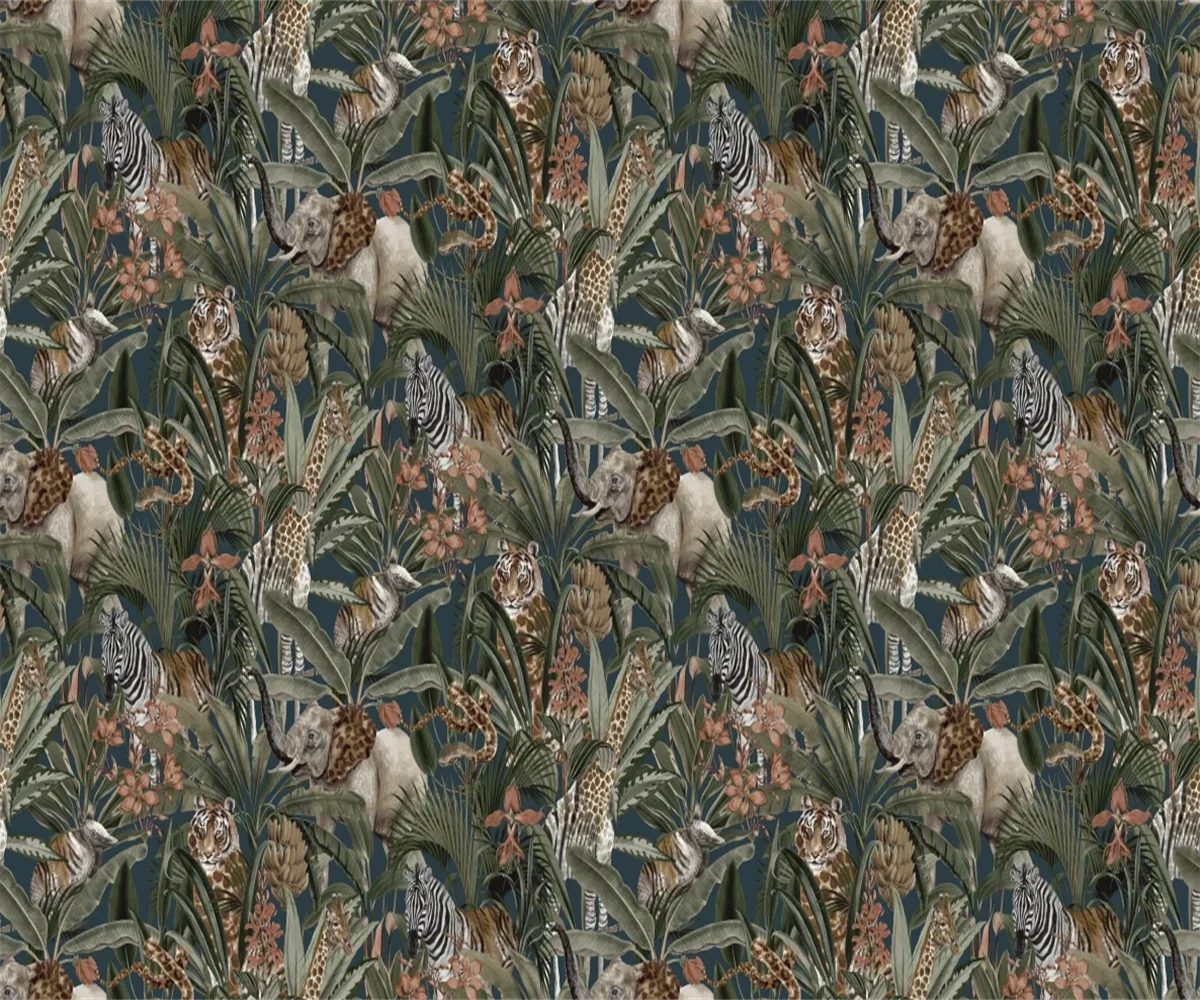 

Custom size wallpaper cartoon decorative painting forest animal giraffe flamingo mural 3d wallpaper self-adhesive material mural