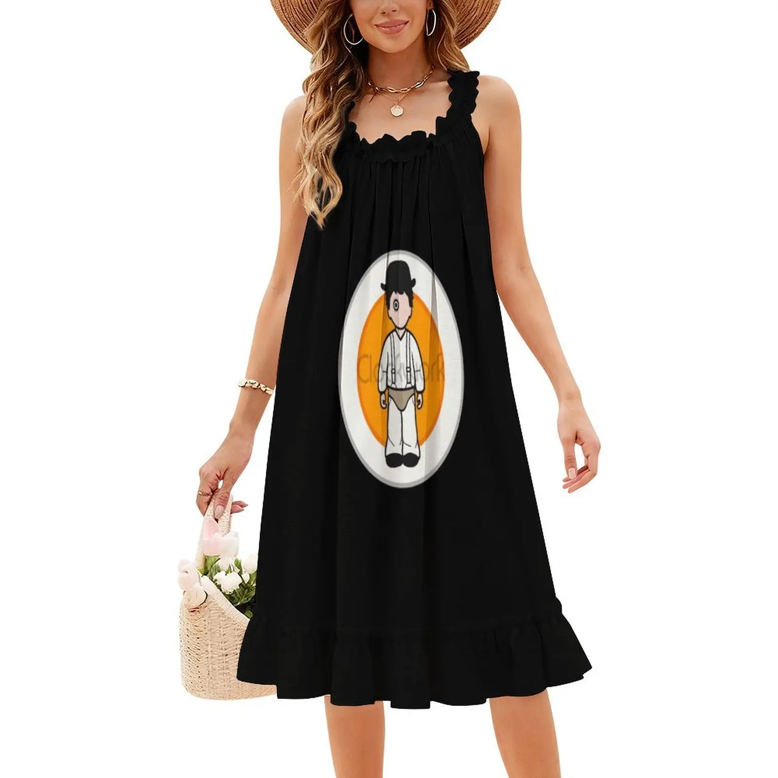 فستان بوهيمي بدون أكمام للنساء مطبوع عليه فساتين حفلات الشاطئ على شكل عقارب الساعة برتقالي فساتين حفلات برتقالية على شكل عقارب الساعة