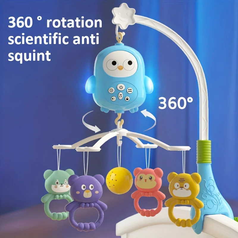 360 °   音楽付きベビーベッドモバイル回転式ナイトライトベッドベルおもちゃ4段階速度調整機能付き吊り下げ式乳児新生児用ガラガラベッドサイドギフト