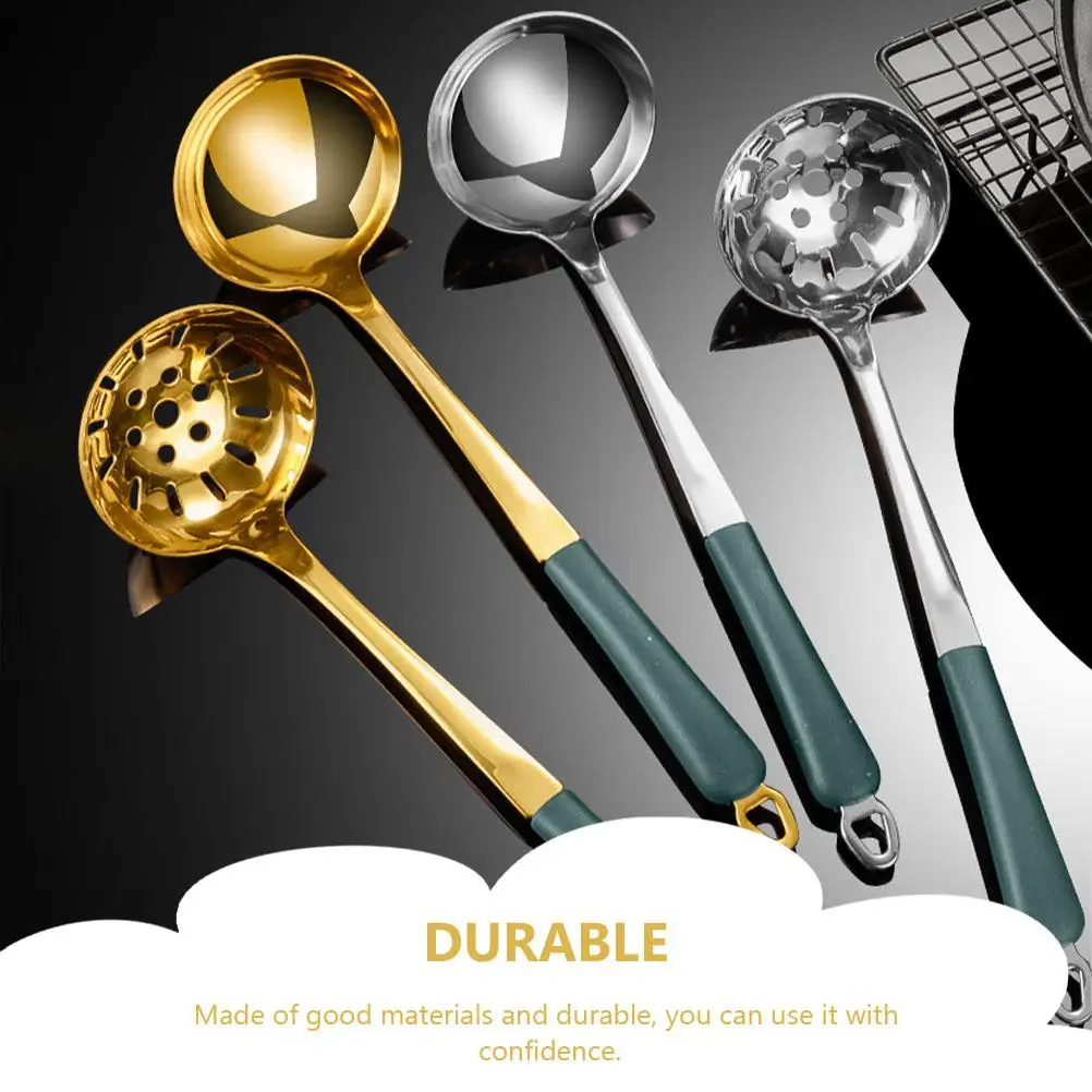 

2Pcs Kitchen Colander Spoon Golden Color Non-stick Hot Pot Restaurant Tableware Plastic Reusable Soup Supplies Home Use