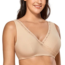 Women's Plus Size Soft Cup Comfort Wireless Sleep Lace Bra Full Coverage Bralette