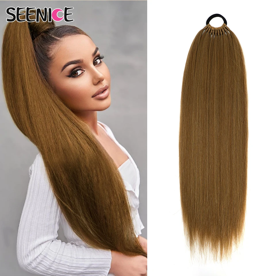 Extensões de cabelo de rabo de cavalo sintético reto, cabelo natural, cauda falsa para mulheres, rabo de cavalo, rabo de cavalo falso, branco e preto