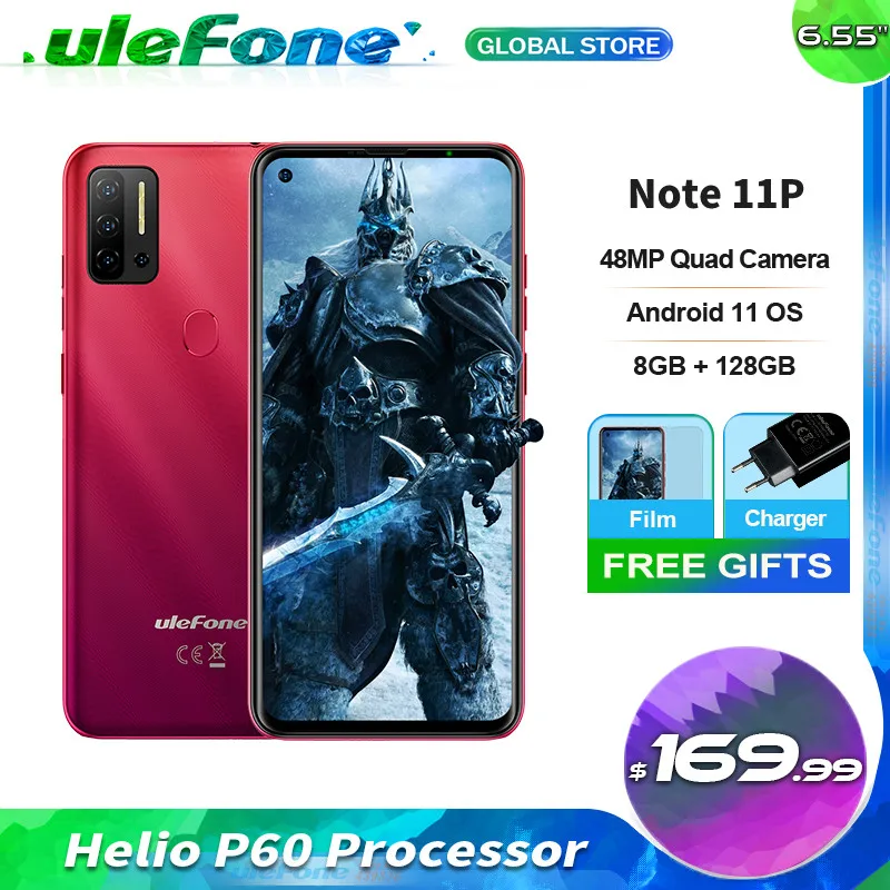 Ulefone Note 11P Smartphone 6.55-inch HD+ Helio P60 Processor Global Frequency Android 11 OS 8GB + 128GB  4400mAh Battery Phone