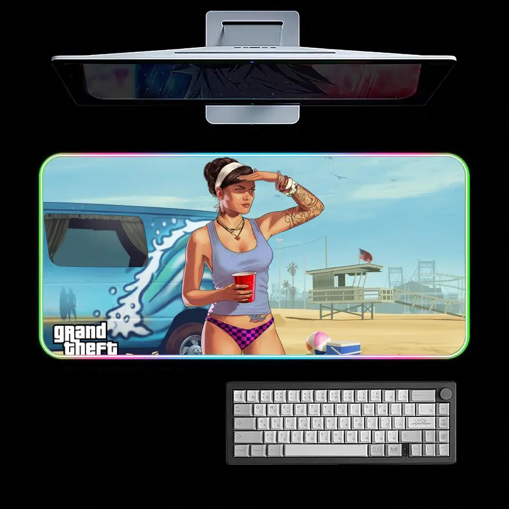 لوحة ماوس أوتوماتيكية من Game GTA Grand Theft RGB لوحة ماوس ألعاب مكتبية حصيرة HD Gamer كبيرة بإضاءة LED XXL #5