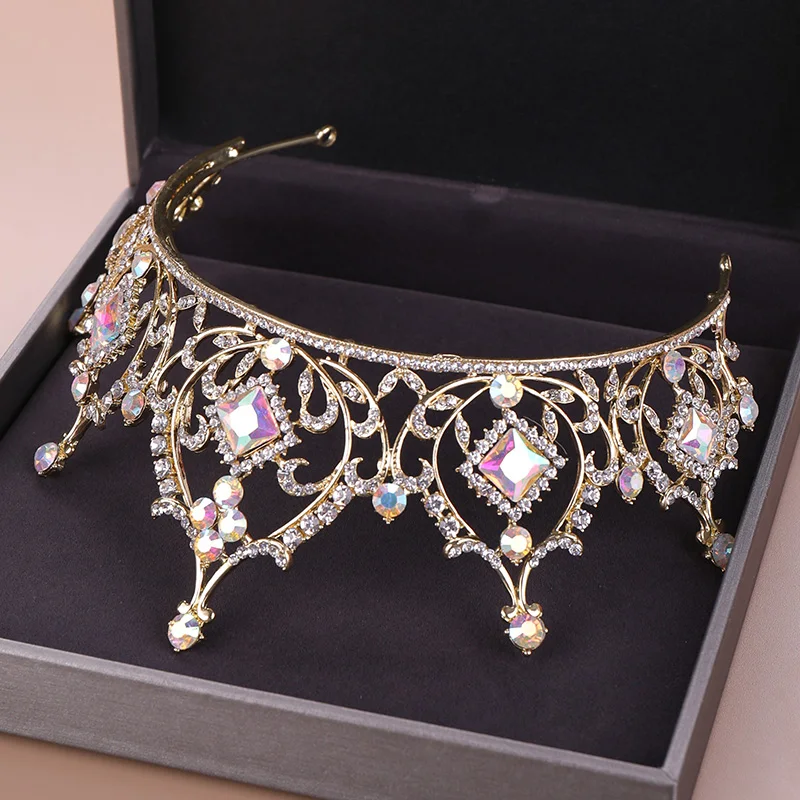 Fashion Wedding Hair Accessories Bridal Headdress Baroque Colored Rhinestone Crystal Crown Party Prom Queen Jewelry Crown Gift