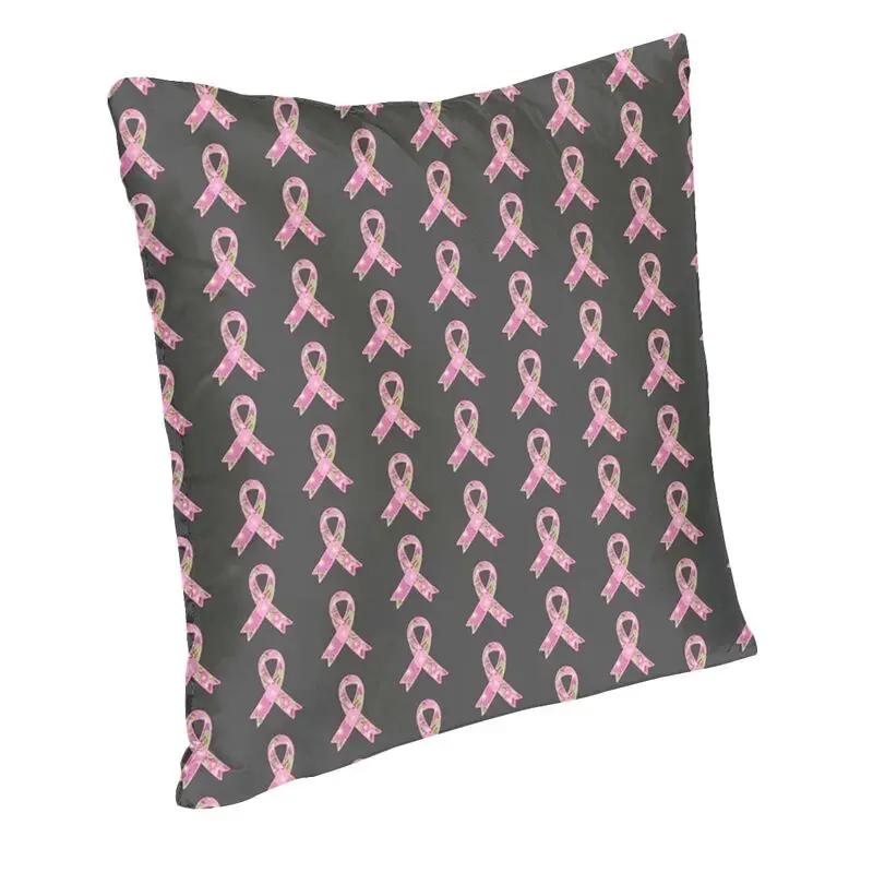 Floral Pink Breast Cancer Awareness Ribbon Cushion Cover Soft Modern Throw Pillow Case for Car Sofa 40x40cm Pillowcases