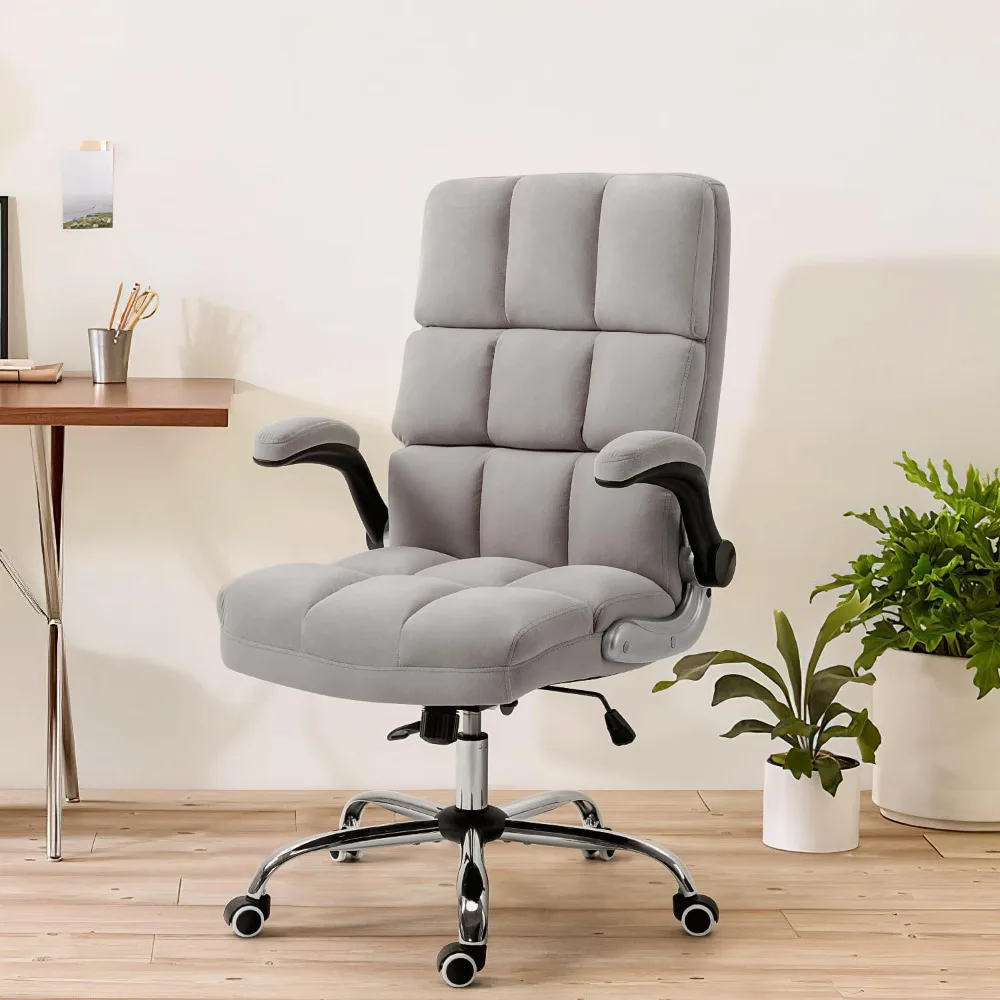 Executive Office Chair, Velvet Ergonomic Comfy Desk Chair, High Back Computer Chair with Adjustable Tilt Angle and Flip-up Arms