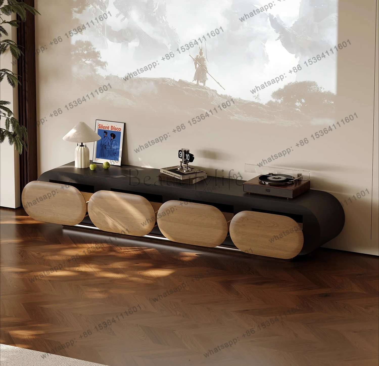 

XX39Italian minimalist TV cabinet solid wood floor-to-ceiling living room home retro new second-hand TV cabinet