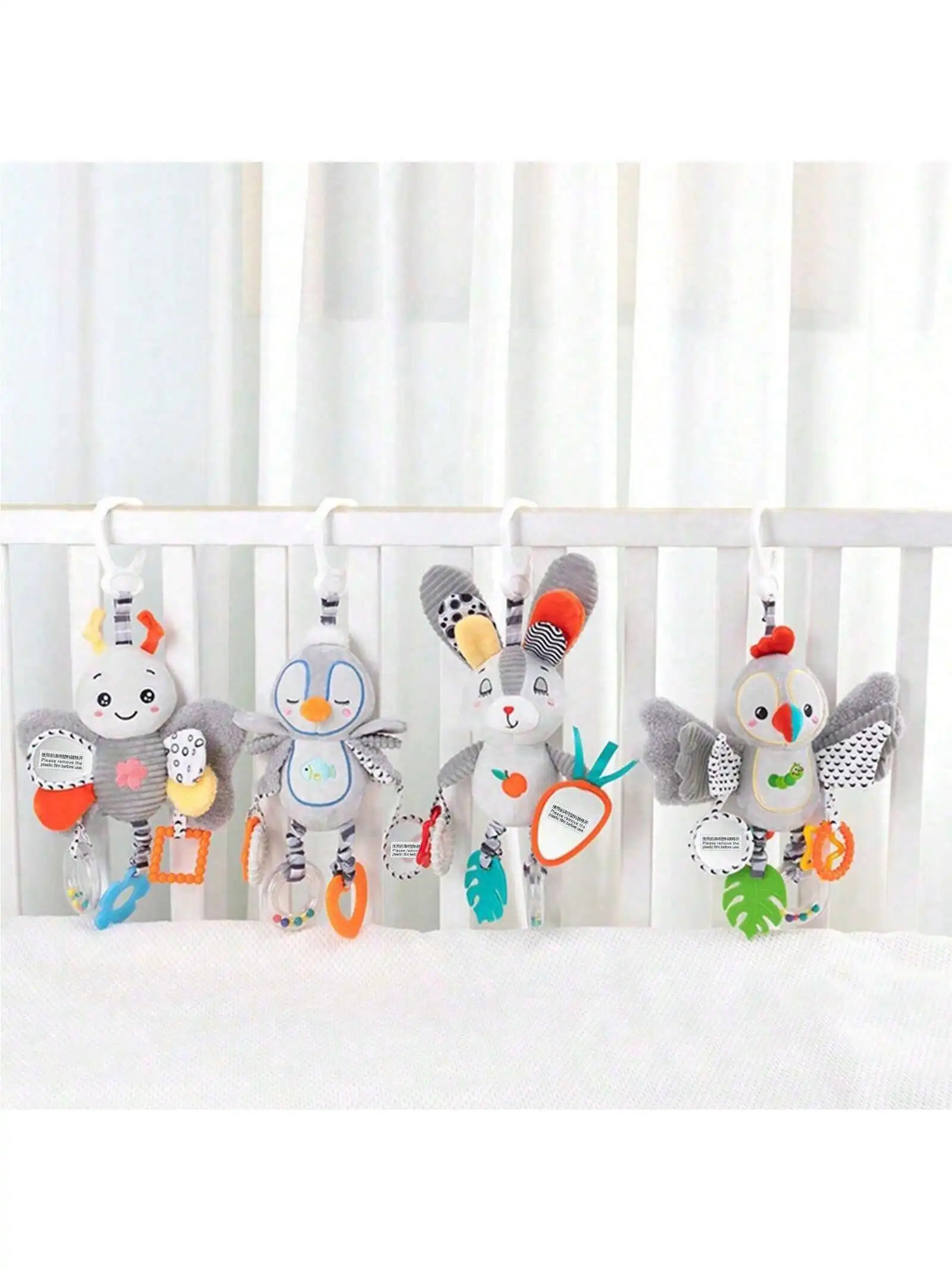 1pc Unisex Baby Car Hanging Toys, Ins Style Cute Animal Black White Grey, Visual Stimulation, Safe Car Seat Rattle, Teether