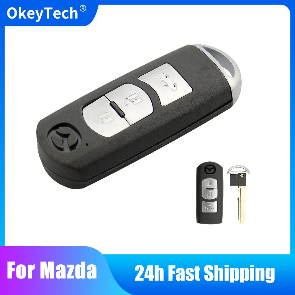 

OkeyTech Smart Remote Key Shell Case 3 Buttons Fit For Mazda X-5 Summit M3 M6 Axela Atenza With Emergency Key Blade