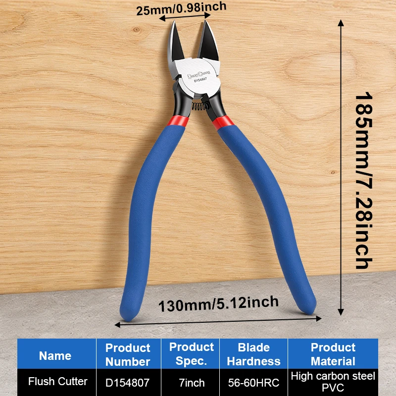 Diagonale tang met vlakke snede, 5/6/7 inch, gemaakt van koolstofstaal en CR-V, met antisliphandvat, precisiegereedschap voor het snijden van elektronische componenten.