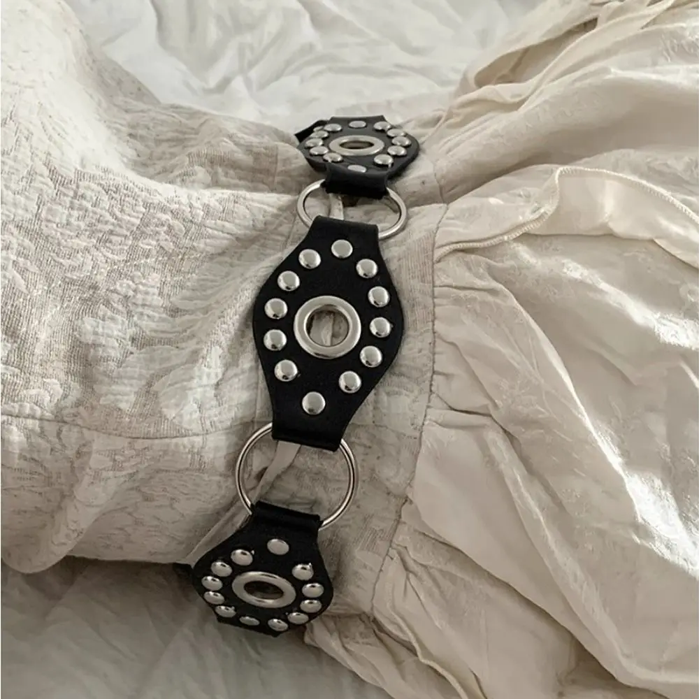 

Y2K Роскошный дизайн Кожаный ремень с заклепками Винтажный универсальный поясной ремень Джинсовый ремень