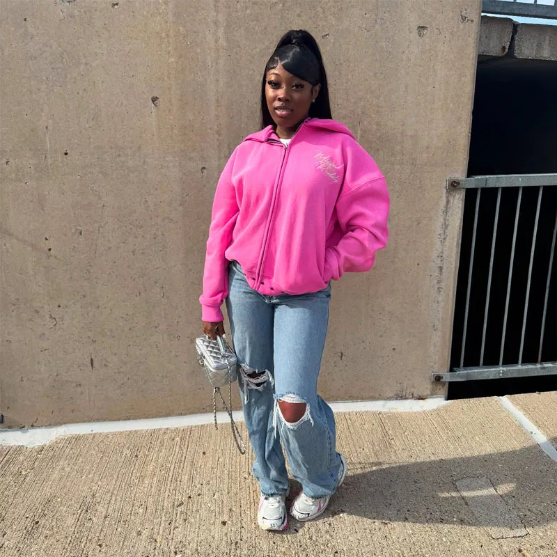 الوردي بيرم حبة إلكتروني التطريز الخريف والشتاء جديد y2k الأمريكية الرجعية شارع العليا الهيب هوب شخصية عارضة المرأة هوديي