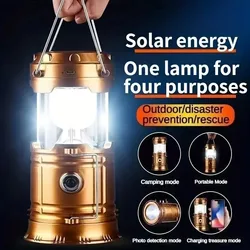 1pc Solar Rechargeable Lantern Outdoor Camping Lamp Solar Multifunctional Household Portable Strong Light Emergency Lantern