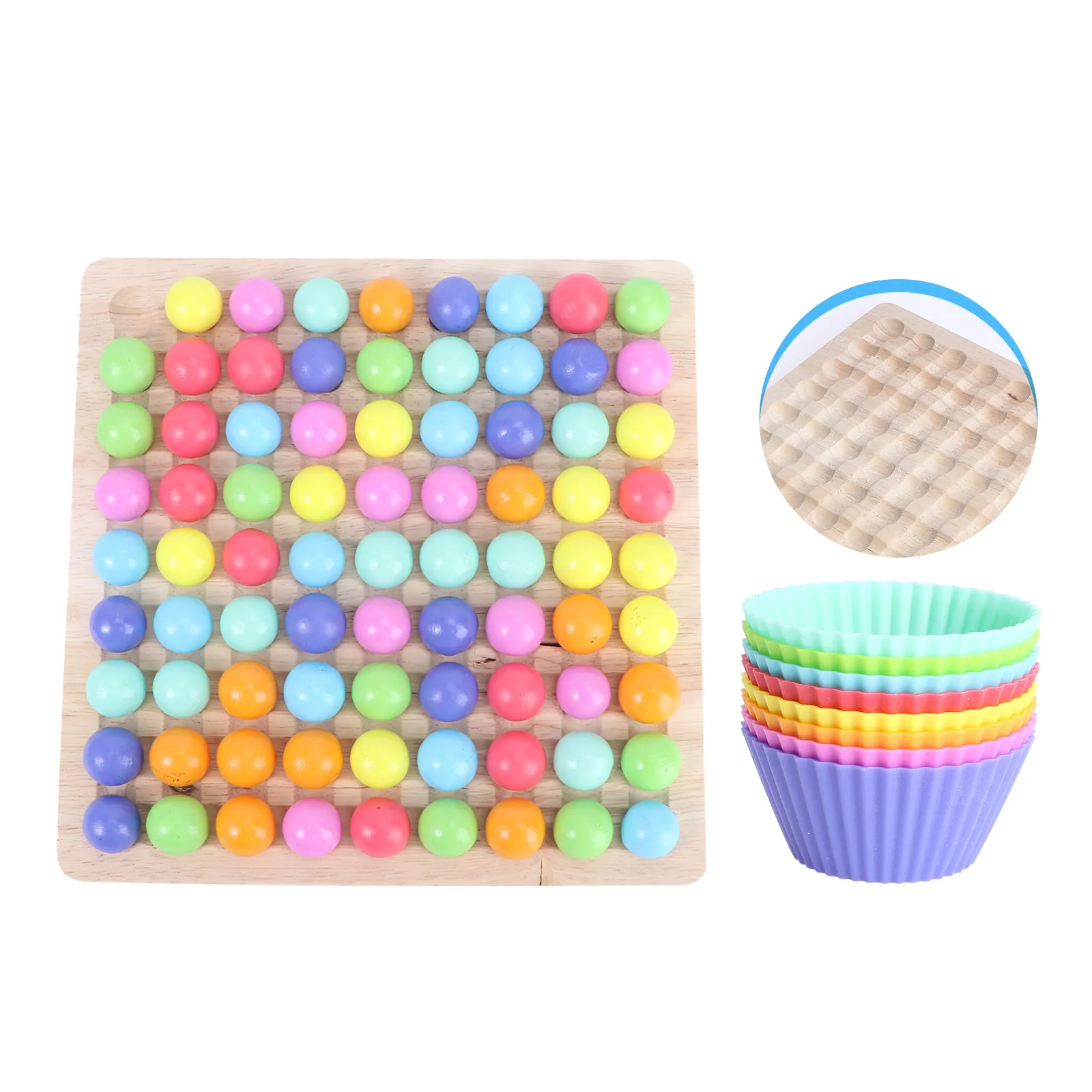 

1Set Wooden Beads Game Educational Plaything Colorful Rainbow Ball Puzzle for Exploring Thinking Ability Gift