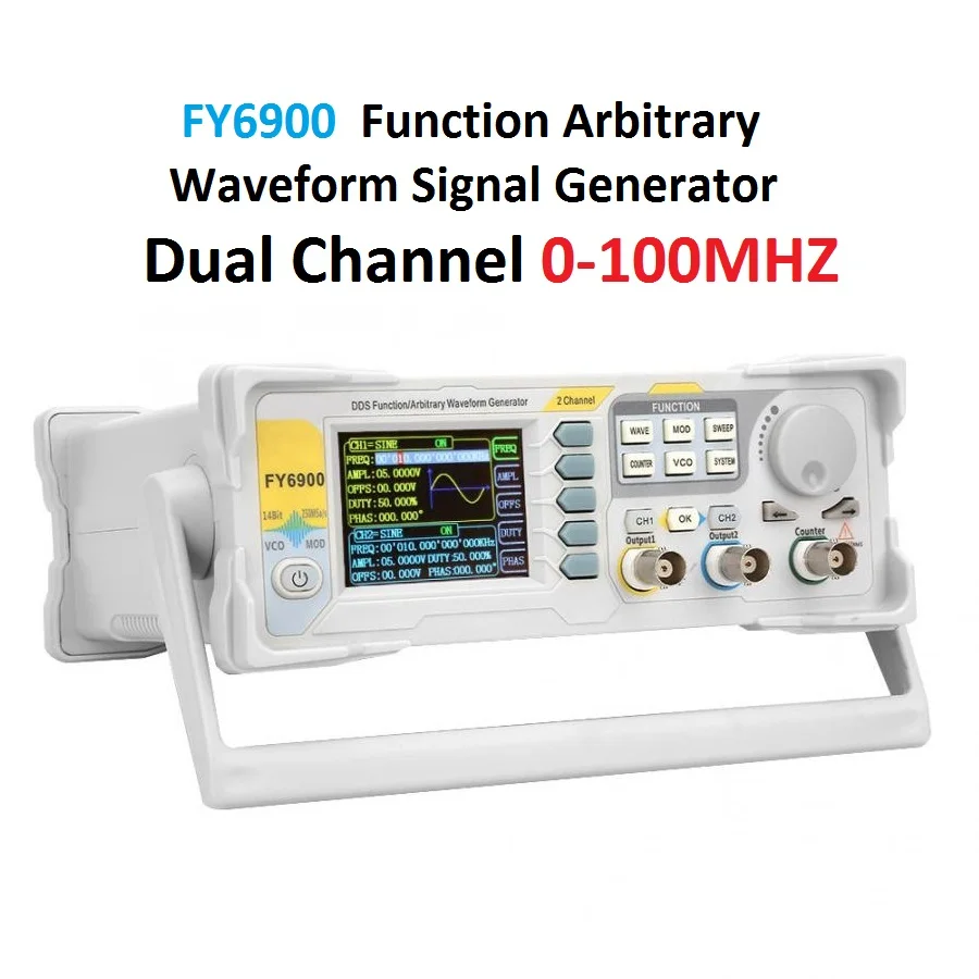 FY6900 Digital Signal Generator Function Arbitrary Waveform Meter TFT Screen Dual Channel 100 MHZ Frequency Count Source AM FM