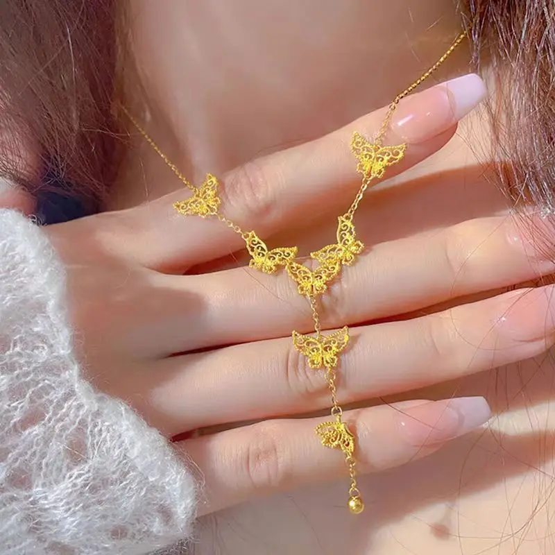 

Thick 14 K Gold Color Butterfly Necklace Collar Chain for Women New Fine Necklaces Wedding Engagement Not Fade
