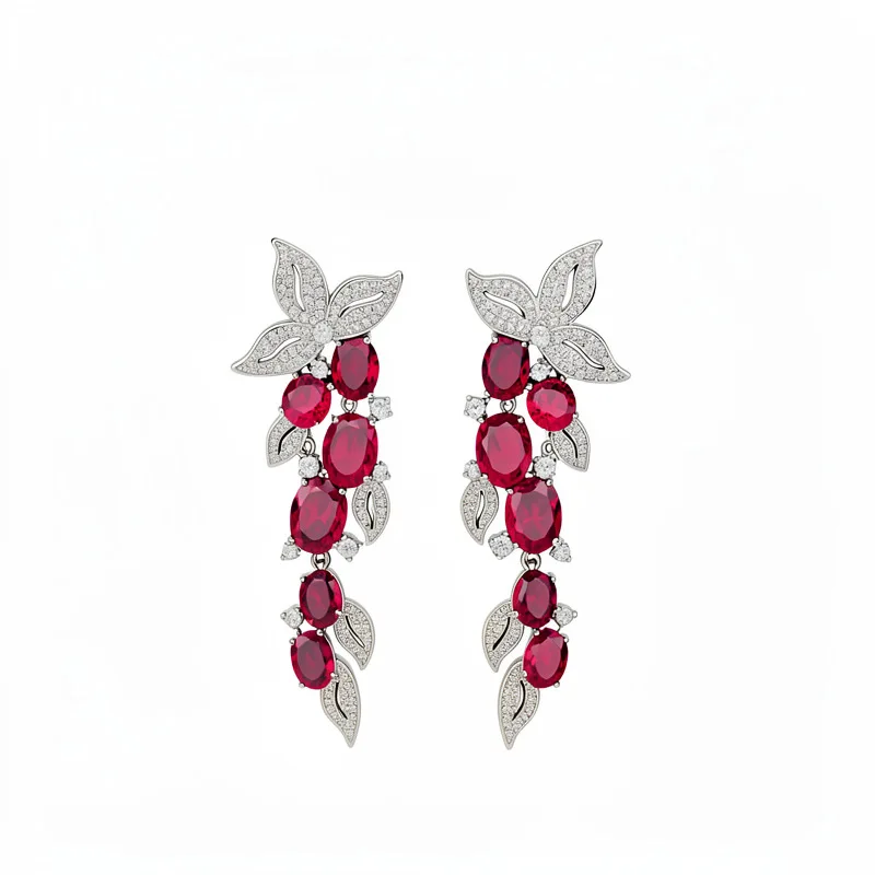 Vintage Zircon Leaf Tassel Dangle Earrings Female Luxury Heavy Work Fashion Ear Jewelry Gift