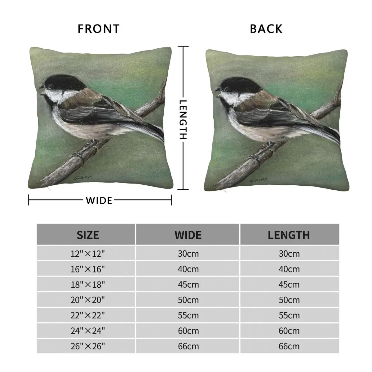 Chickadee On Branch Square Pillowcase Polyester Linen Velvet Printed Zip Decor Pillow Case Car Cushion Cover