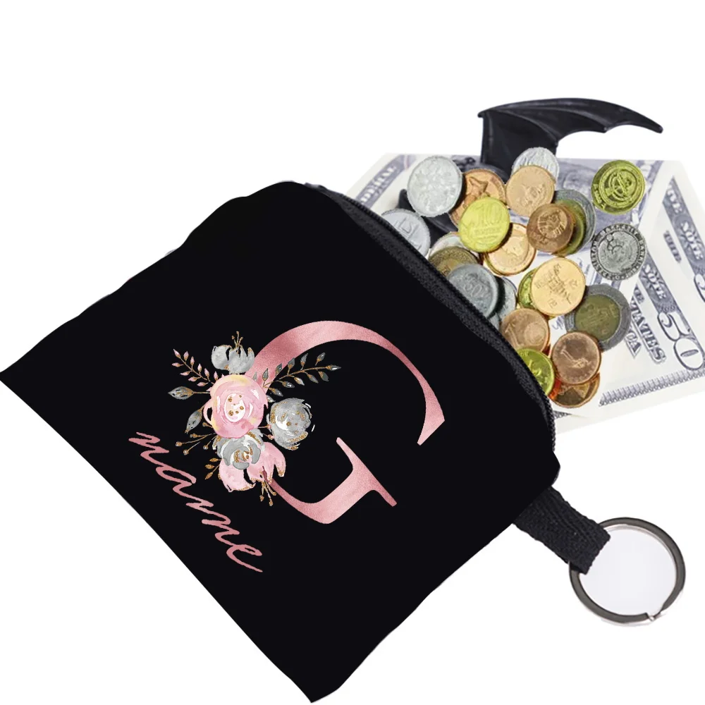 Customize Any Name Women Short Wallet Fashion Pink Letter Mini Key Case Ladies Card Bag Coin Purse Female Zipper Mini Clutch Bag