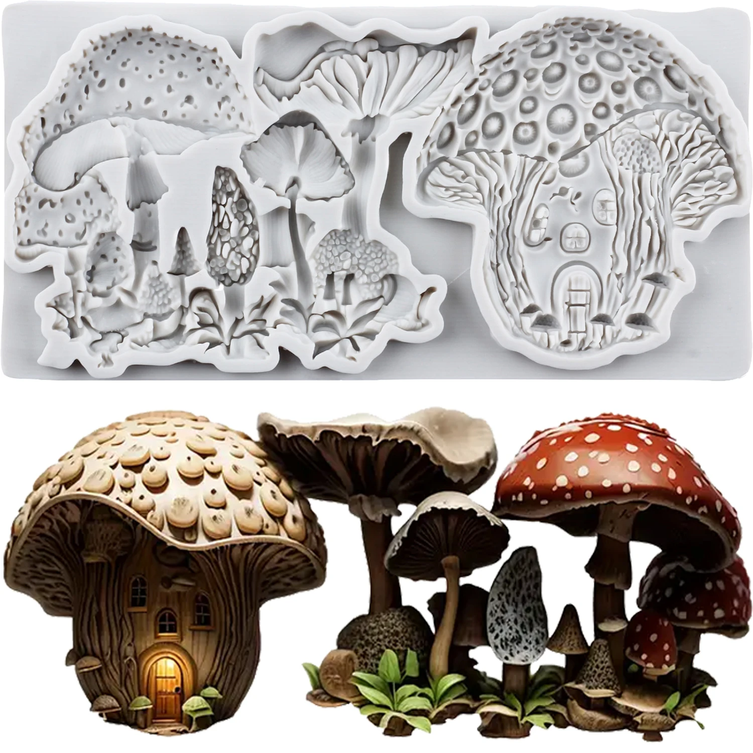 Mushroom Silicone Molds Mushroom House Fondant Cake Decorating Tools Cupcake Topper Candy Sugar Craft Gum Paste Polymer Clay