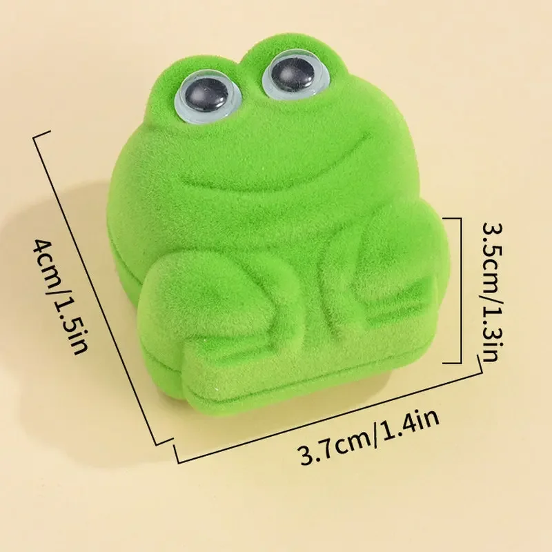 Velvet Frog Jewelry Box with Cute Cartoon Frog Rings Couple Rings Flocked Jewelry Storage Boxes Creative Valentine\'s Day Gift