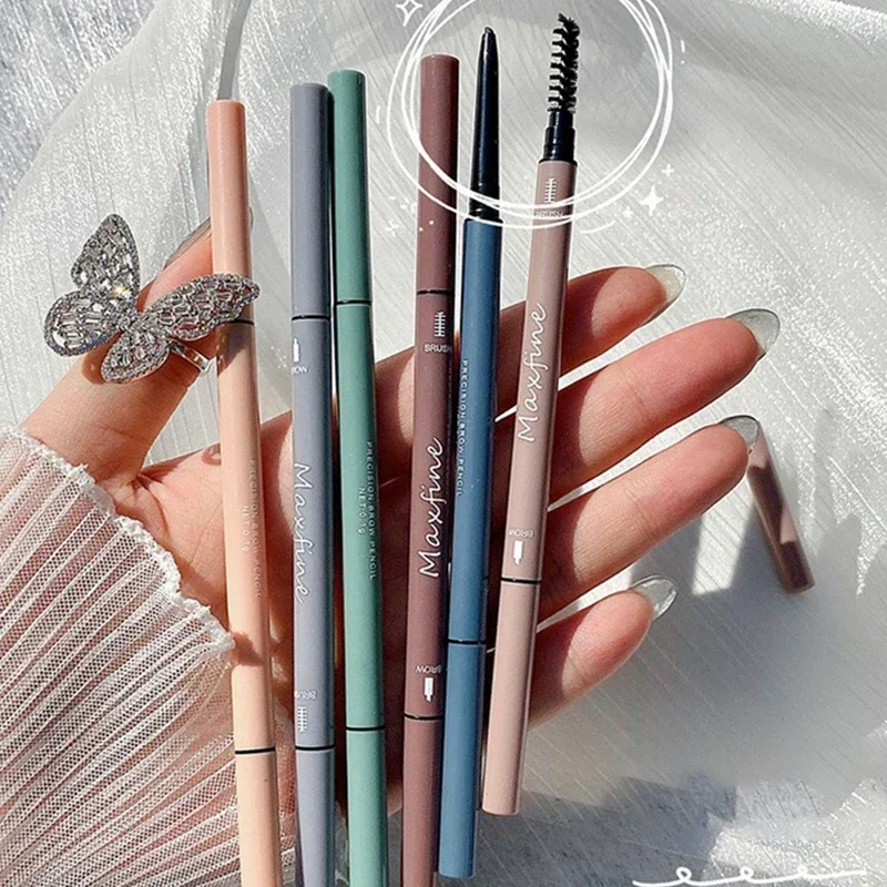 回転可能な双頭アイブロウペンシル,黒,茶色,非常に細かい,耐久性,ナチュラル,防水,マット,アイブロウペンシル