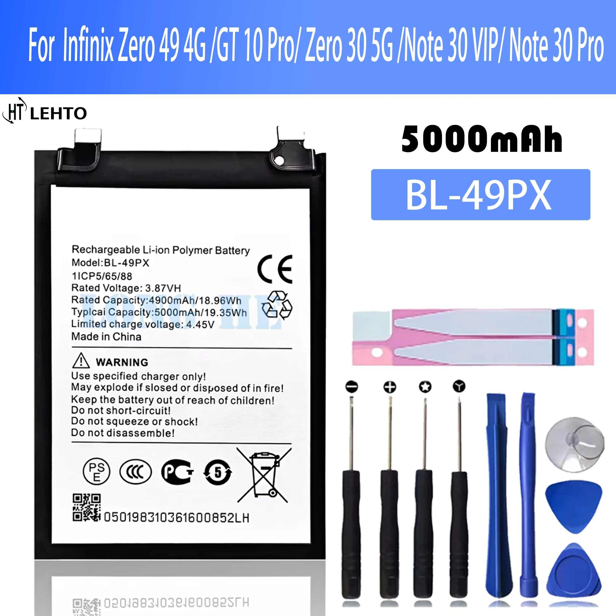 

100% New Original Battery BL- 49PX For Tecno NOTE 30 PRO/GT 10 Pro/Zero 30 4G/X6731/NOTE 30 VIP /Zero 30 Battery + Free Tools