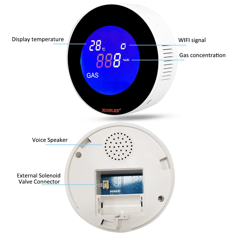 Tuya Smart Wifi Natuurlijke Gas Alarm Sensor Met Temperatuur Functie Brandbaar Gas Lek Detector Lcd Display Met Tijd Display