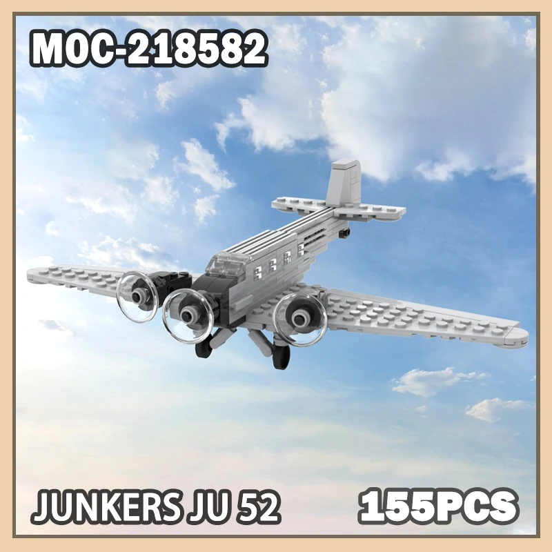 

MOC-218582 Military War Series Ju 52 Building Block Transport Bomber Model Children's Birthday Gift Toys Miniature DIY Brick155P
