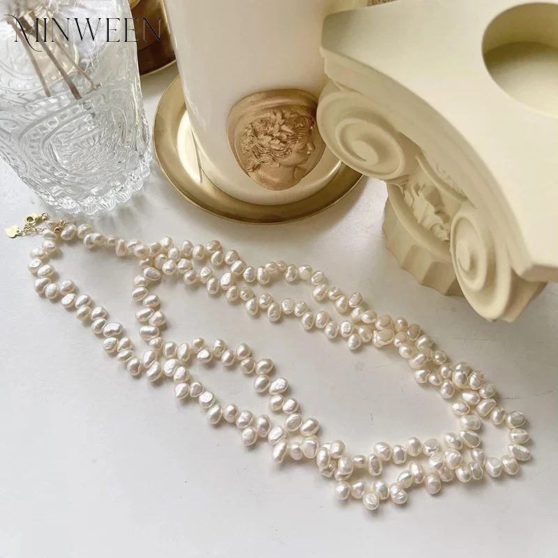 

80cm Long Natural Pearl Chain Necklace for Women Female Jewelry Real Baroque Pearl Necklace Choker Luxury