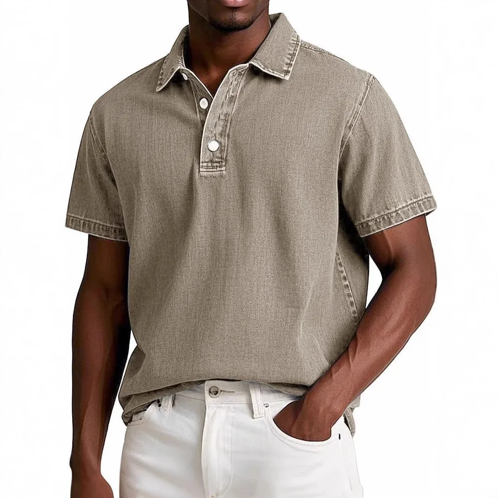 New Cross-Border Trade Amazon Independent Station Men's Fashion Solid Color Retro Short Sleeve