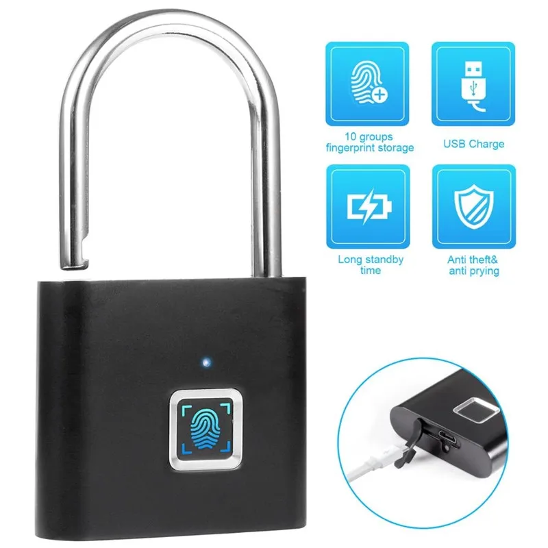 50Pcs Smart Fingerprint Padlock Keyless Thumbprint Biometric USB Charge Security Locker Luggage Door Bag Anti-theft Locks