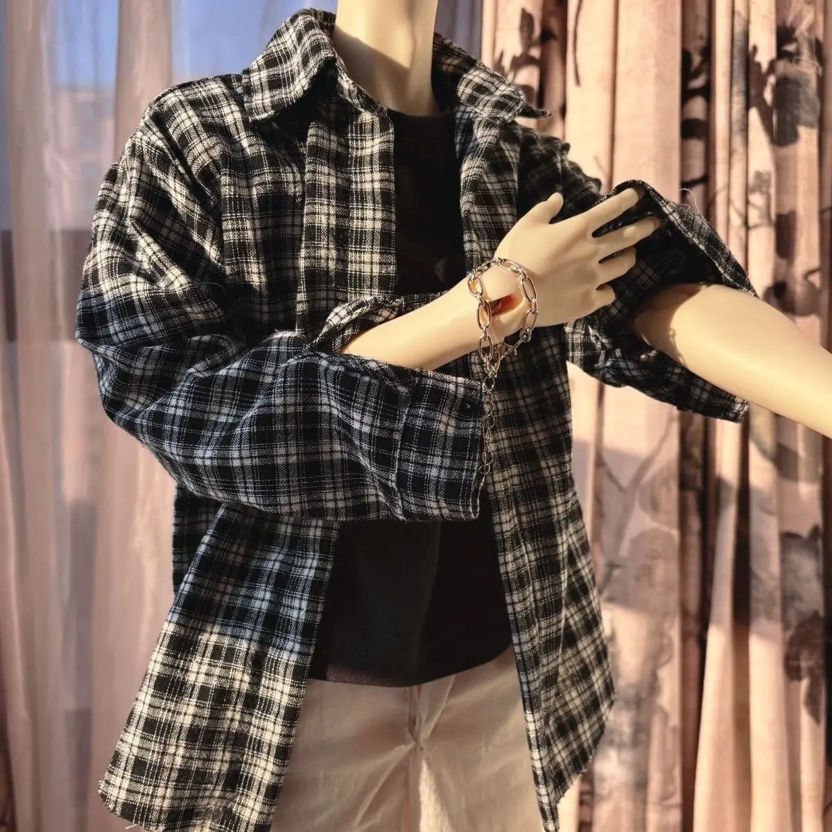 1/4 1/3 Doll's Clothes for 45cm,70-75cm Male Bjd Doll College Style Checkered Shirt Dress Up Play House Doll Accessories,No Doll