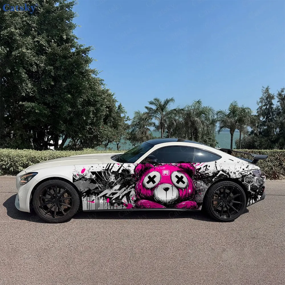 

2pcs Pink X Graffiti Panda Street Cool Car Sticker Car Side Decals | Self-Adhesive PVC Waterproof & Scratch-Resistant Stickers