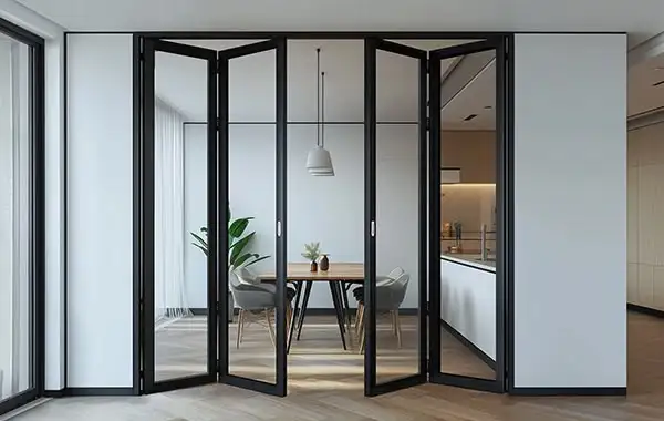 Fashionable Narrow Aluminum Frame Insulation Glass Folding Door Hidden Track Design Indoor Manual Foldable Doors with Lock