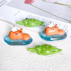 Big Kawaii Swimming Capybara Crocodile Resin Charms Cartoon Cute Animal Pendant For Keychain Necklace Diy Crafts Jewelry Make