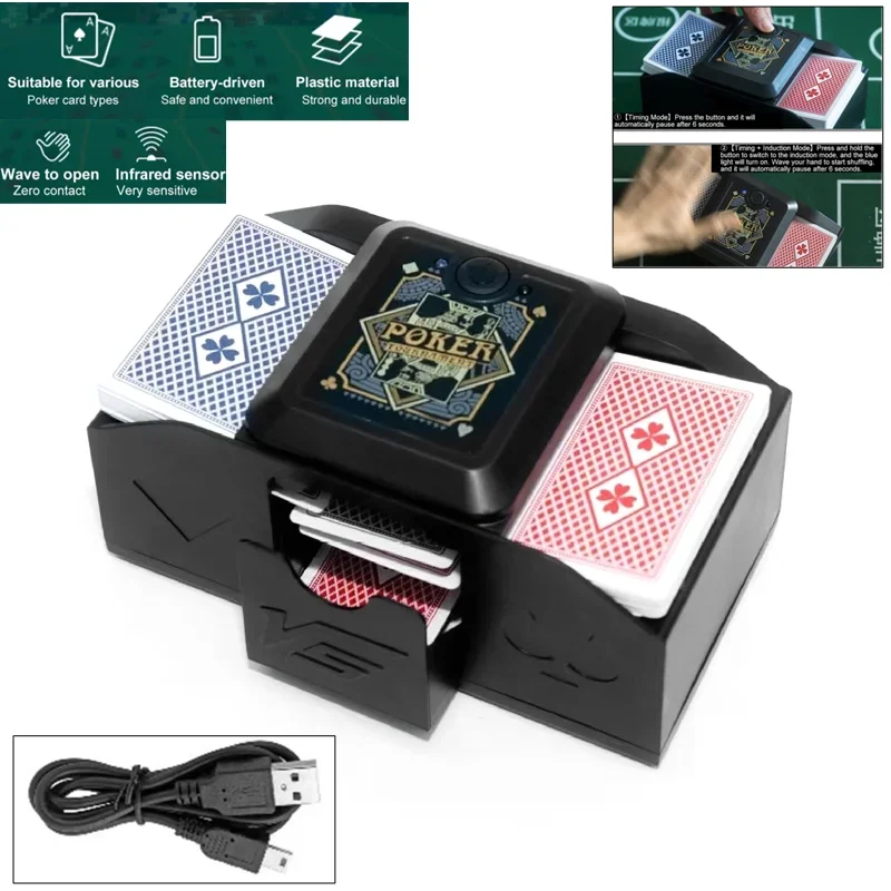 USB Fast Automatic Shuffling Machine 2 Deck Shuffling Machine Automatic Shuffling of Playing Cards for Poker, Board and Family
