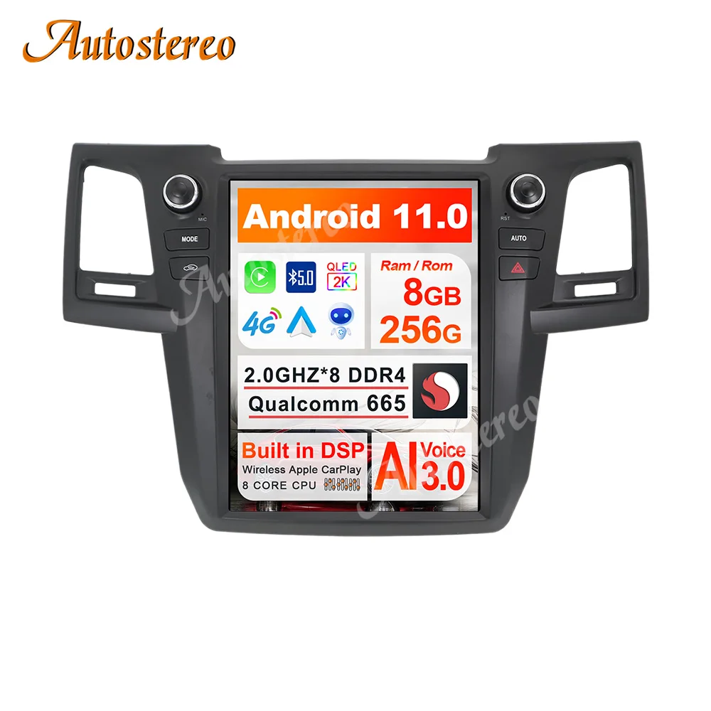 Qualcomm Android11 4G LTE Tesla Screen Car GPS Navigation For Toyota Fortuner Hilux 2007-2015 Stereo Multimedia Player AutoRadio