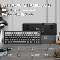 ATTACK SHARK X66 60% Wireless Mechanical Gaming Keyboard with Knob,3-Mode Gasket Hot Swappable Custom Keyboard with Coiled Cable