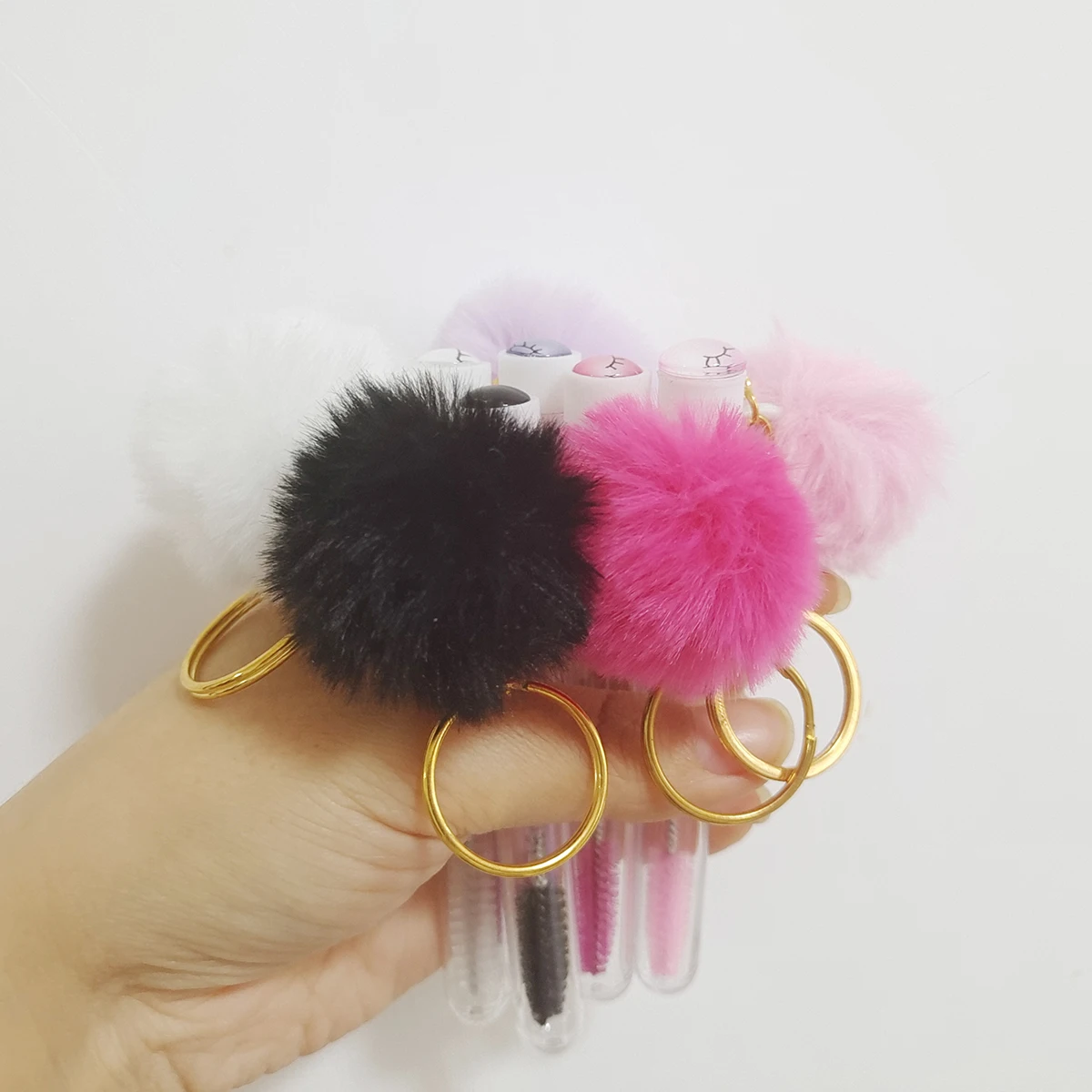 Eyelash Eyebrow Brush With Hairball Keychain Mascara Wand Reusable Lash Extension Clear Tube Makeup Tool