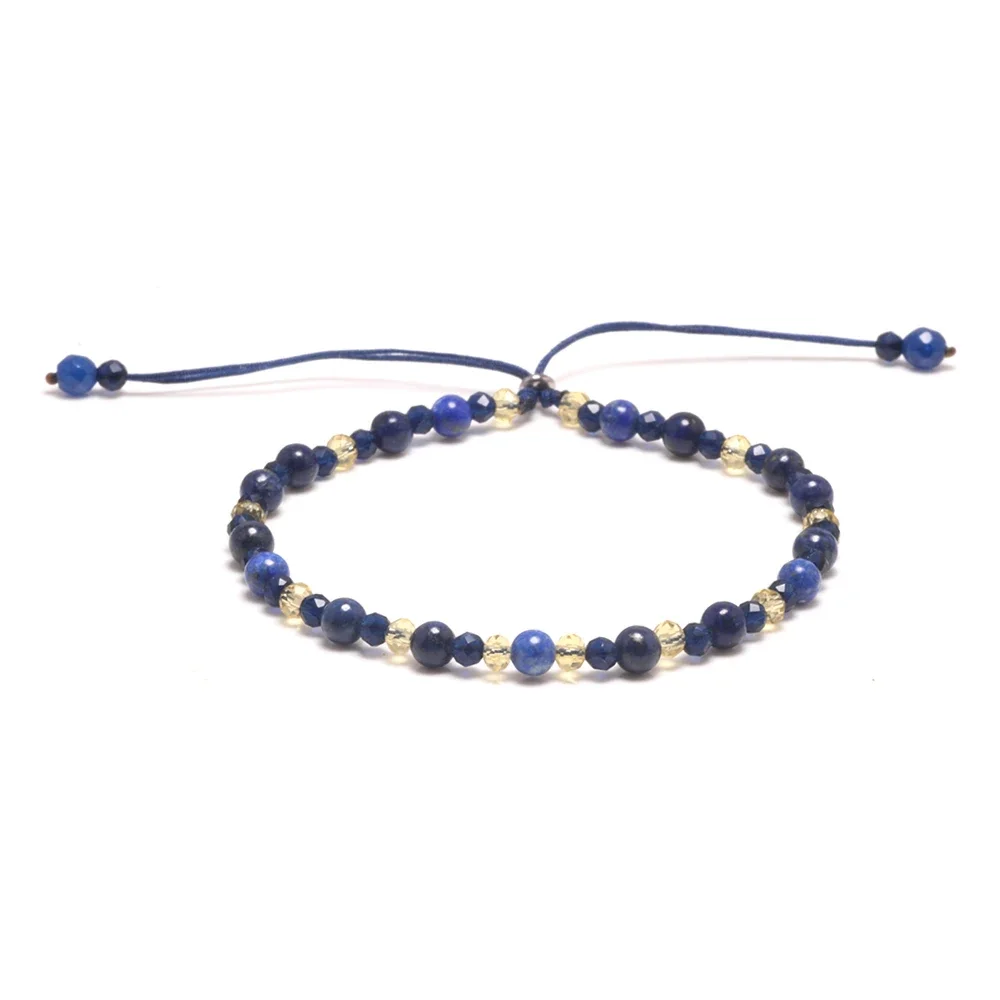 Natural Lapis Lazuli Thin Bracelet For Women 3mm Small Beads Faceted Crystal 925 Sterling Silver Clasp Beaded Bracelet