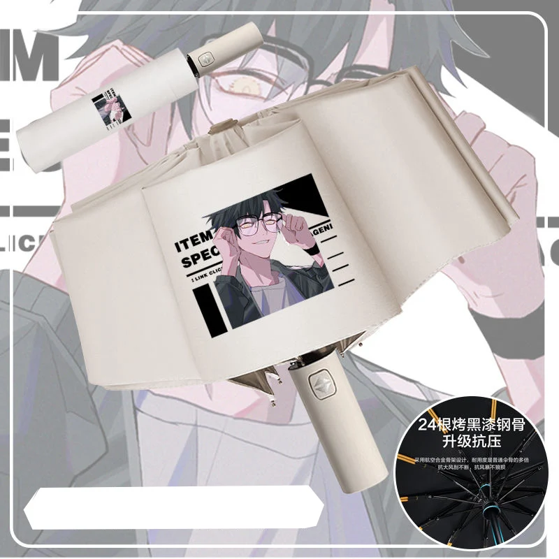 12 volant, nero bianco, Shi guang dai li ren, Link Click, UPF50+, Anime, antivento anti-UV, ombrello compatto da pioggia automatico per donna uomo