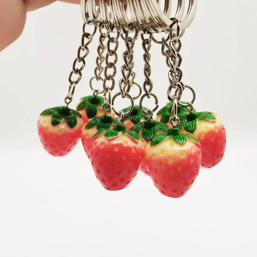 Creative Simulated Red Tomato Strawberry Kaychain Pendant Cute 3D Fruit Vegetable Car Bag Ring Decoration