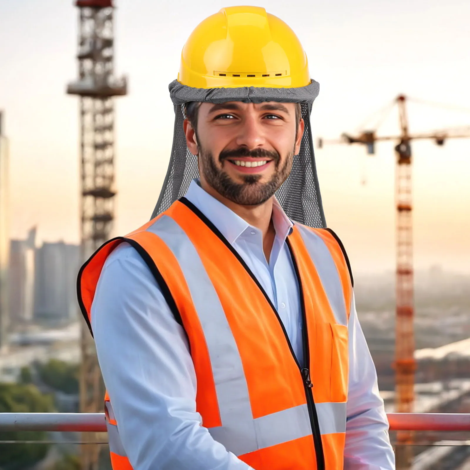 

Reflective Hard Hat Shade Cover Grey Color Sun Protector Visor Brim Neck Shade Breathable Polyester Construction Workers
